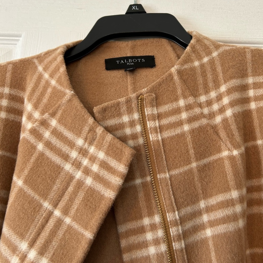 Talbots Coat Jacket tan cream windowpane plaid size 1X - Picture 2 of 15